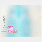 ピンクユニコーンパーソナライズされた名 フリースブランケット (正面(横))