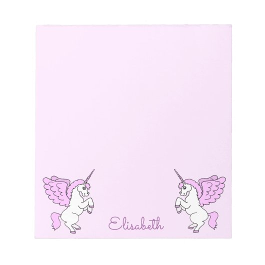 ピンクユニコーンパーソナライズされた ノートパッド (正面)