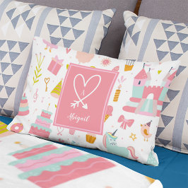 ピンクユニコーンパーティーパタモノグラムのーン女の子 アクセントクッション