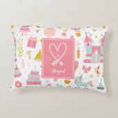 ピンクユニコーンパーティーパタモノグラムのーン女の子 アクセントクッション (裏面)