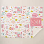 ピンクユニコーンパーティーパタモノグラムのーン女の子 シェルパブランケット (正面(横))