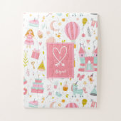 ピンクユニコーンパーティーパタモノグラムのーン女の子 ジグソーパズル (縦)