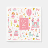 ピンクユニコーンパーティーパタモノグラムのーン女の子 スタンダードカクテルナプキン (正面)