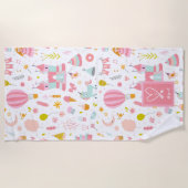 ピンクユニコーンパーティーパタモノグラムのーン女の子 ビーチタオル (正面)