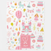 ピンクユニコーンパーティーパタモノグラムのーン女の子 フリースブランケット (正面)