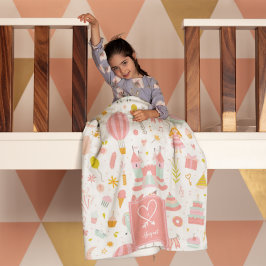 ピンクユニコーンパーティーパタモノグラムのーン女の子 フリースブランケット