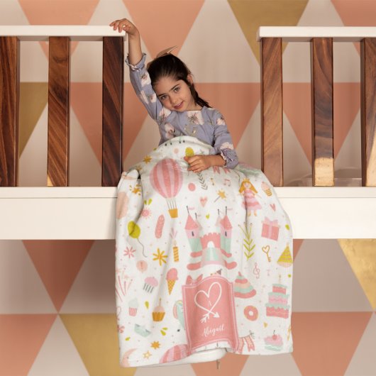 ピンクユニコーンパーティーパタモノグラムのーン女の子 フリースブランケット