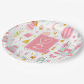 ピンクユニコーンパーティーパタモノグラムのーン女の子 ペーパープレート (アングル)