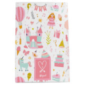 ピンクユニコーンパーティーパタモノグラムのーン女の子 ミディアムペーパーバッグ (正面)