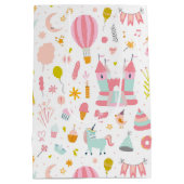 ピンクユニコーンパーティーパタモノグラムのーン女の子 ミディアムペーパーバッグ (裏面)