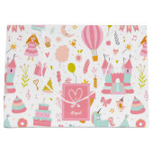 ピンクユニコーンパーティーパタモノグラムのーン女の子 ラージペーパーバッグ (正面)