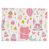 ピンクユニコーンパーティーパタモノグラムのーン女の子 ラージペーパーバッグ (裏面)