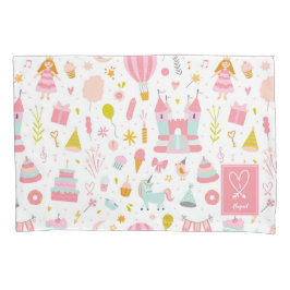 ピンクユニコーンパーティーパタモノグラムのーン女の子 枕カバー