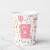 ピンクユニコーンパーティーパタモノグラムのーン女の子 紙コップ (裏面)