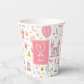 ピンクユニコーンパーティーパタモノグラムのーン女の子 紙コップ (正面)