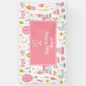 ピンクユニコーンパーティーパターンガールキッドハッピーバースデー 横断幕 (縦)