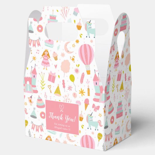 ピンクユニコーンパーティーパターンガール誕生日ありがとう フェイバーボックス (オープン)