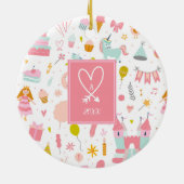 ピンクユニコーンパーティーパターンモノグラムガールクリスマス セラミックオーナメント (裏面)