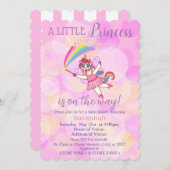 ピンクユニコーンフェアリープリンセスベビーシャワー招待状 (正面/裏面)