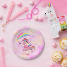 ピンクユニコーンフェアリープリンセス紙プレート