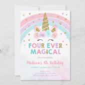ピンクユニコーンフォーエバーマジカル誕生日 招待状 (正面)