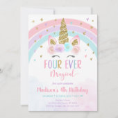 ピンクユニコーンフォーエバーマジカル誕生日 招待状 (正面)