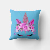 ピンクユニコーンフローラプリント装飾用クッション クッション (裏面)