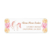 ピンクユニコーンフローラベビーシャワー差出人住所 ラベル (正面)