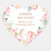 ピンクユニコーンフローラ緑の赤ちゃんシャワーありがとう ハートシール (正面)
