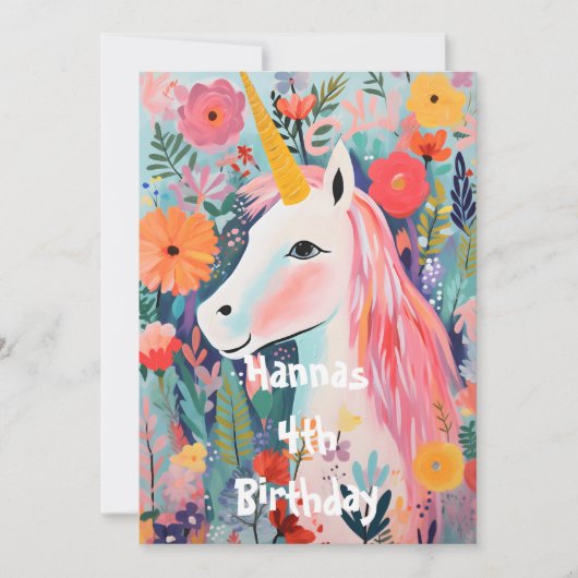 ピンクユニコーンブルーミングフラワーズ 招待状 (正面)