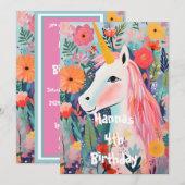 ピンクユニコーンブルーミングフラワーズ 招待状 (正面/裏面)
