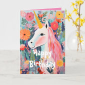 ピンクユニコーンブローミングフラワーカード カード (黄色い花)