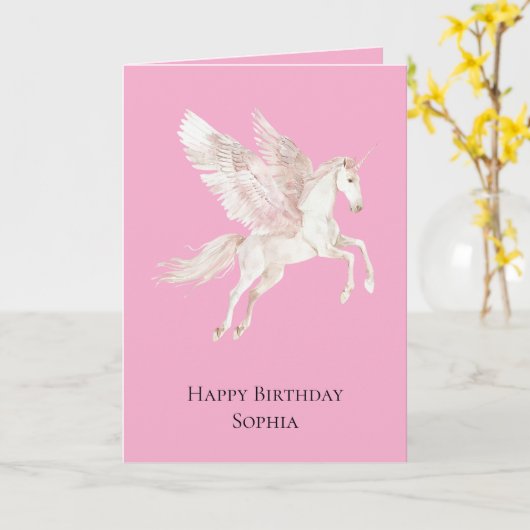 ピンクユニコーンペガサス誕生日 カード (黄色い花)