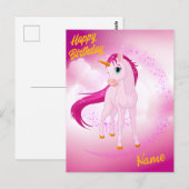 ピンクユニコーンポストカード – オーダーメイドの誕生日プレゼント ポストカード (正面/裏面)