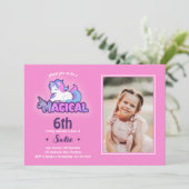 ピンクユニコーンマジカル 誕生日6歳 フォト 招待状 (スタンド正面)