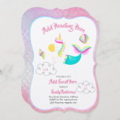 ピンクユニコーンマーメイド招待状メタリックカード 招待状 (正面/裏面)