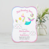 ピンクユニコーンマーメイド招待状メタリックカード 招待状 (スタンド正面)