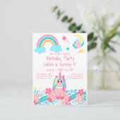 ピンクユニコーンレインボームーンスターズフラワーズ誕生日 ポストカード (スタンド正面)