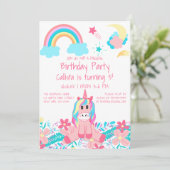 ピンクユニコーンレインボームーンスターズフラワーズ誕生日 招待状 (スタンド正面)