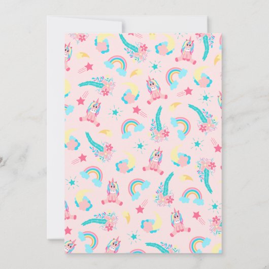 ピンクユニコーンレインボームーンスターズフラワーズ誕生日 招待状 (裏面)