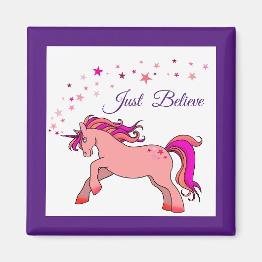 ピンクユニコーン四角マグネット マグネット (正面)