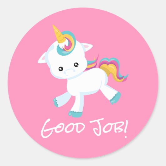 ピンクユニコーン学校先生功労賞 ラウンドシール (正面)