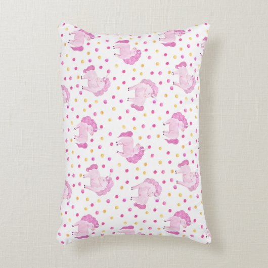 ピンクユニコーン水玉模様マジカルかわいらし童話 アクセントクッション (正面(垂直))