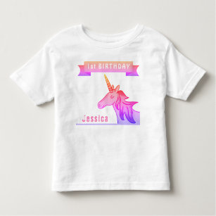 ピンクユニコーン第1誕生日ガール トドラーTシャツ