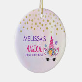 ピンクユニコーン紙吹雪&フラワーファースト誕生日 セラミックオーナメント (右)