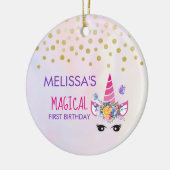 ピンクユニコーン紙吹雪&フラワーファースト誕生日 セラミックオーナメント (左)