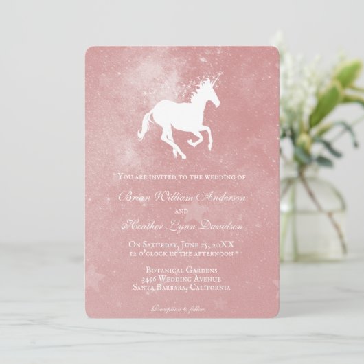ピンクユニコーン結婚式招待状 招待状 (スタンド正面)