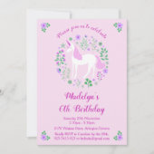 ピンクユニコーン誕生日パーティーへの招待 招待状 (正面)