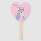 ピンクユニコーン誕生日パーティーテンプレート ハンドファン (正面)