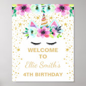 ピンクユニコーン誕生日パーティー歓迎サイン ポスター (正面)